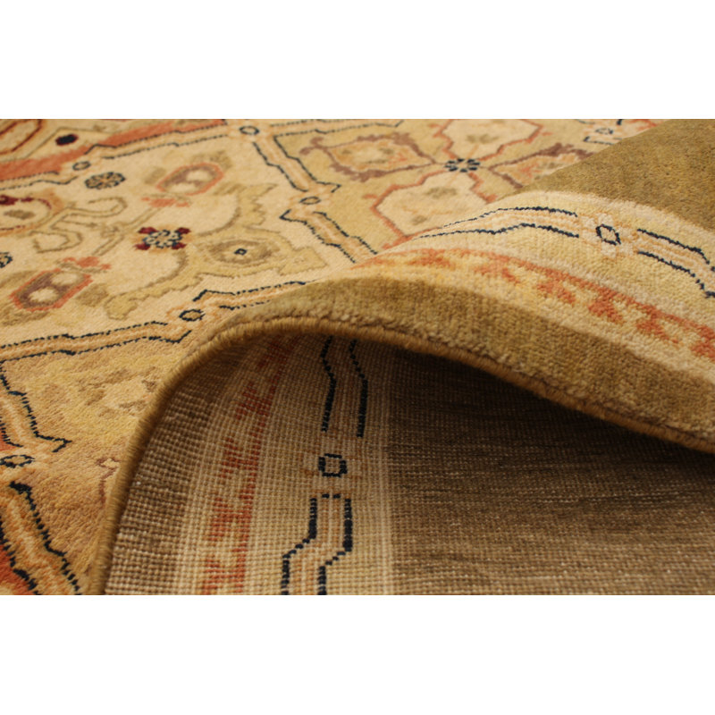 Tapis de la surface en laine kaki/brune 6 pi x 8 pi 10 po one-of-kind-noué la oushak Carreon