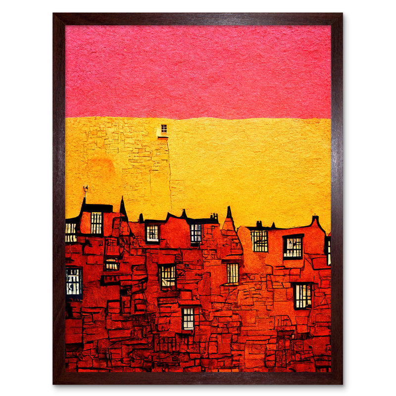 Abstract Historic Building Architecture Sandstone - Print, Brown Framed Paper, 43cm H x 33cm W x 2cm D