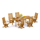 6 Seats 7 Pcs Grade-A Teak Wood Dining Set: 118" Double Extension Oval Table And 6 Warwick Reclining Arm Chairs #11Wa2606