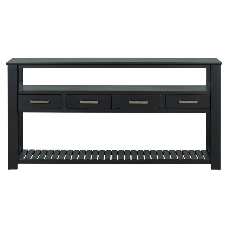 U_STYLE 62.2'' Large Entryway Table With 4 Drawers,Painted Console Table With 3-Tier Open Shelves And Metal Handles,Versatile Hallway Sofa Table For Living Room, Bedroom, Foyer And Kitchen