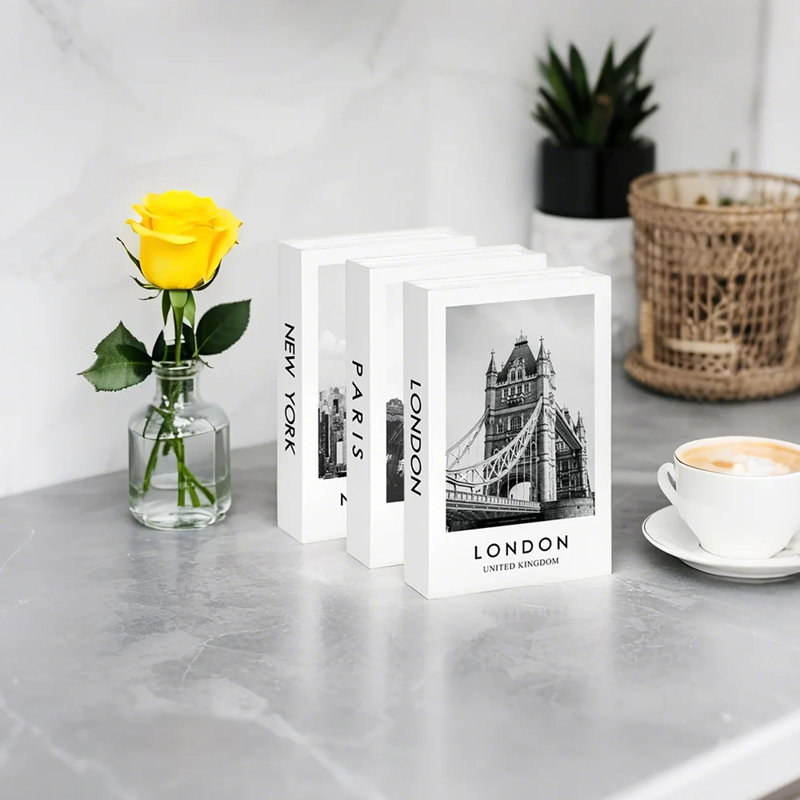 Ensemble de 3 livres décoratifs classiques en noir et blanc