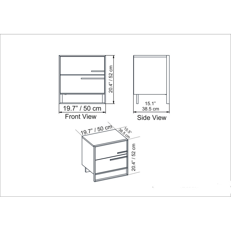 Mario 50cm W Bedside Table, White