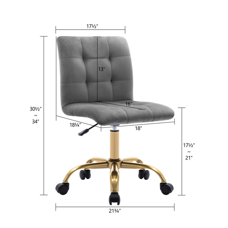 Udell Velvet Task Chair, Gray Velvet