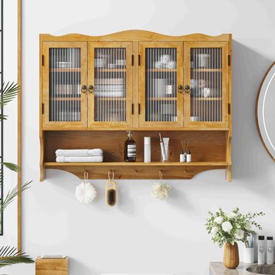 Armoire murale 39,37 po à 4 portes rétro, avec deux niveaux de rangement et un support à crochets ouverts, convient aux salles de bain, cuisines et salles à manger