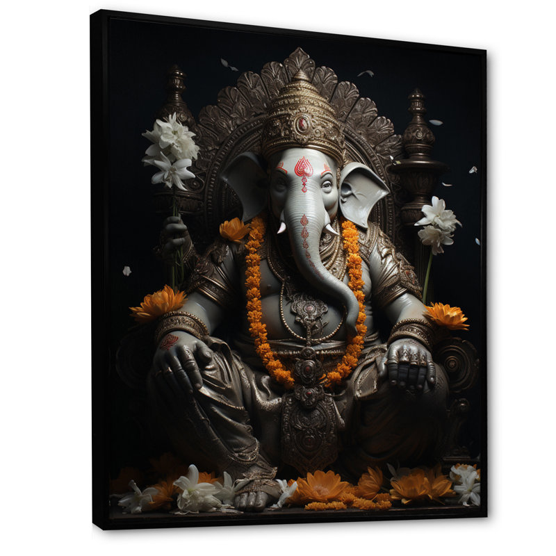 Dinvers Hinduisim Divine Ganesha I, reproduction d'art sur toile, Cadre flottant noir, H 32 po x l 24 po x P 1 po