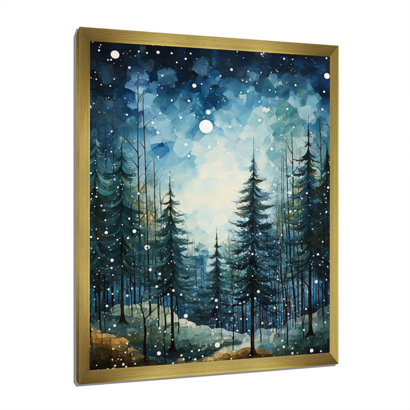 «Winter Snowy Evergreen I - Winter Landscape», reproduction sur toile, Cadre doré simple, H 32 po x l 24 po x P 1 po
