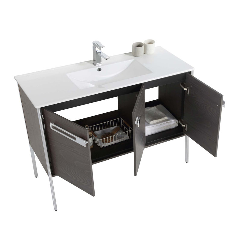Meuble-lavabo simple 42 po, Chêne noir, Chrome poli