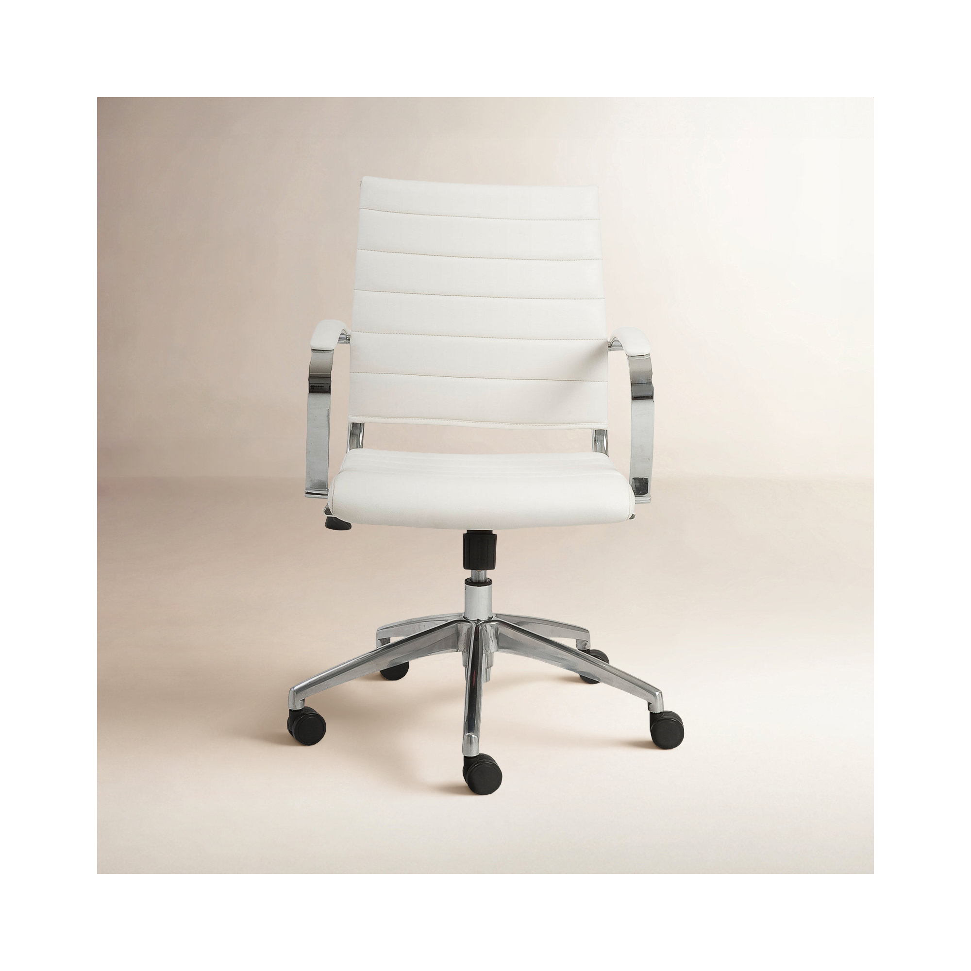 Rossie Swivel Office Chair, White Faux Leather, Fixed