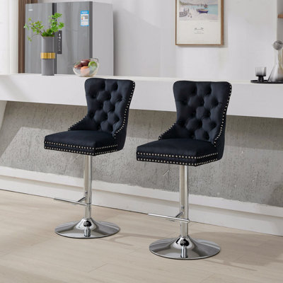 Swivel Velvet Barstools,Adjustable 25-33"Height,Modern Upholstered With17.7" Base,Tufted Buttonsanddiamond Pleating,Spongeandspring Seat