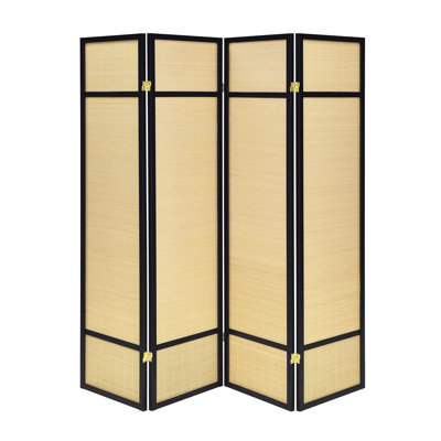 Paravent naturel à quatre panneaux avec cadre noir et pin, pliable pour un rangement facile, 17,1 lb, écran d'intimité de 0,77 po, léger, pliable, aspect texturé, hauteur 71,06 po, + couleur