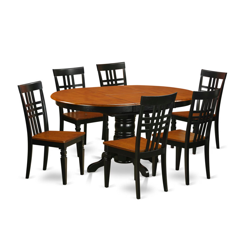 Ensemble de salle à manger 7 pièces composé d'une table de salle à manger ovale avec papillon et 6 chaises de cuisine, noir et cerise