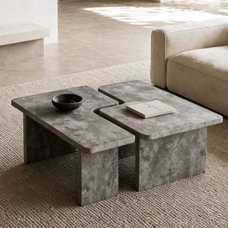Ensemble de tables basses modulables en béton