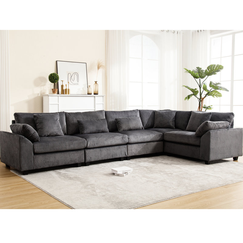 Le salon Ambridge, revêtu de velours côtelé, modulaire 5 places, gris foncé, et confortable recouvert de gris pour la chambre