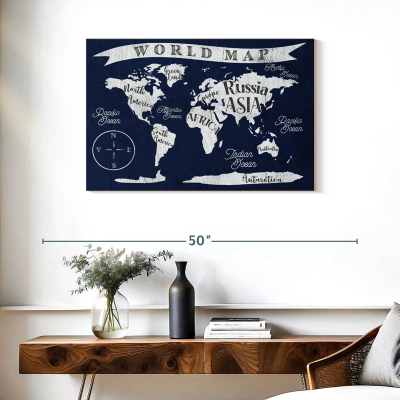 Carte du monde marine Aliaz, H 24 po x l 36 po