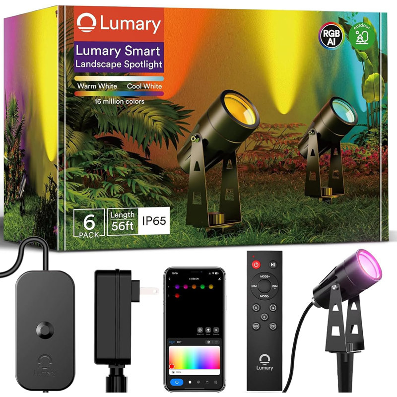 Lumary 6-Pack Smart LED Landscape Lights, RGBAIWW Low Voltage Spotlight, Colour Changing Garden & Yard Lights, App/Voice/Remote Control,IP65 Waterproof