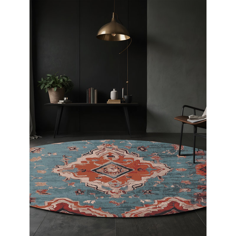 Tapis gris soyeux et moelleux, Rond 8 pi