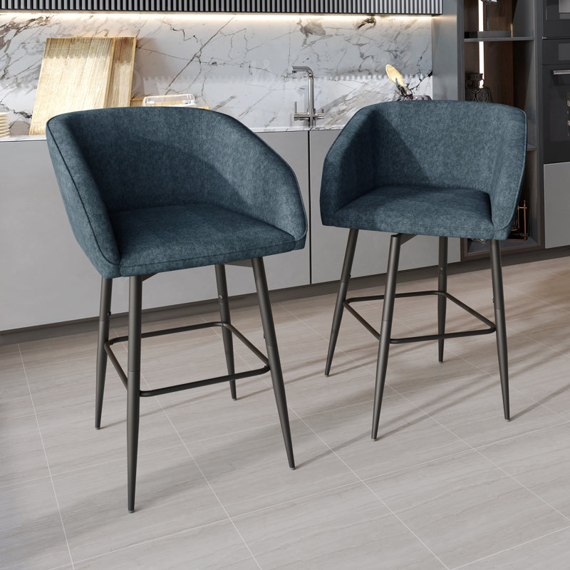 BLACK METAL SWIVEL COUNTER CHAIR IN DARK BLUE CHENILLE, Dark Blue