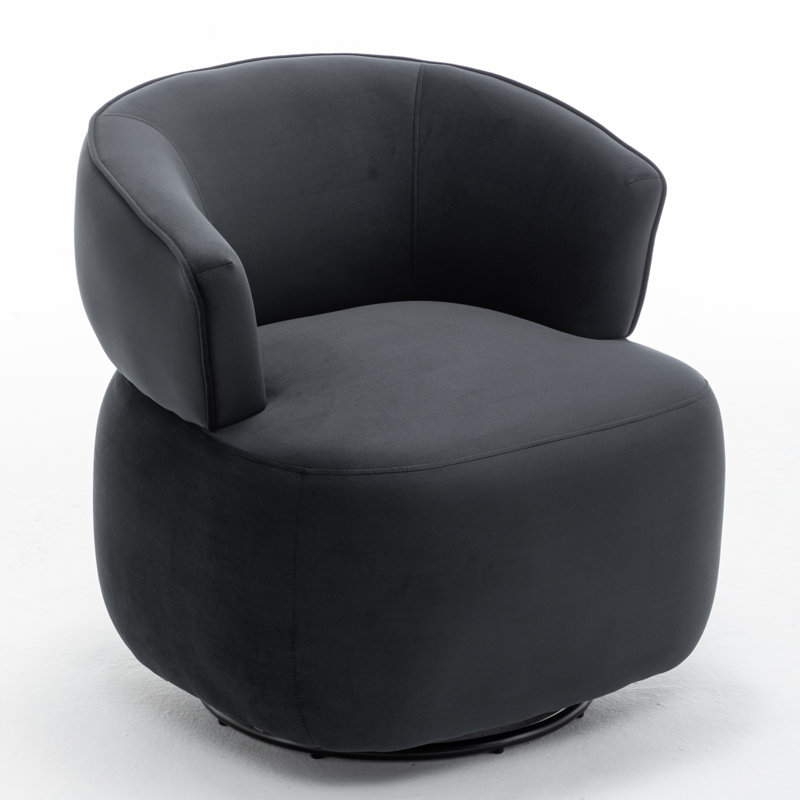 Olevide Swivel Barrel Chair, Black Velvet