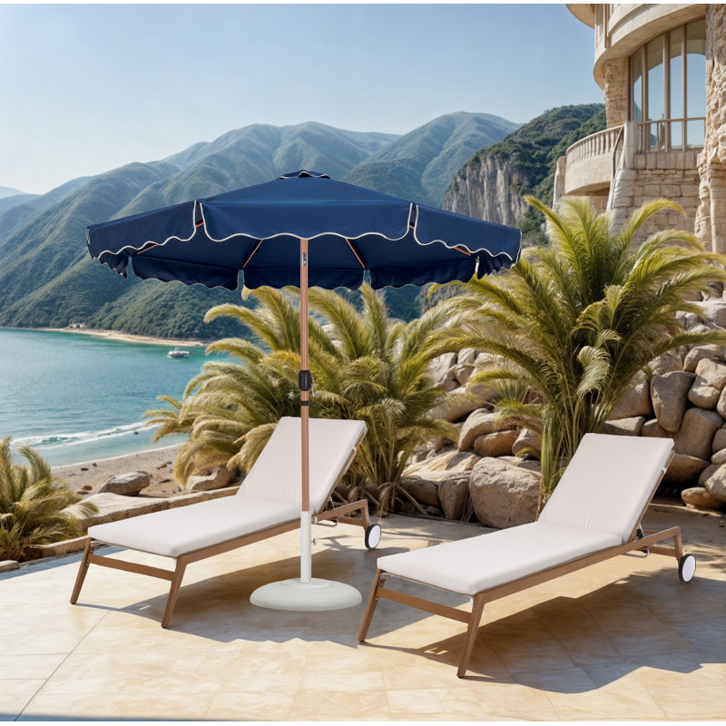 Ensemble de parasol en aluminium avec passepoil Amalfi, Teck, Marine