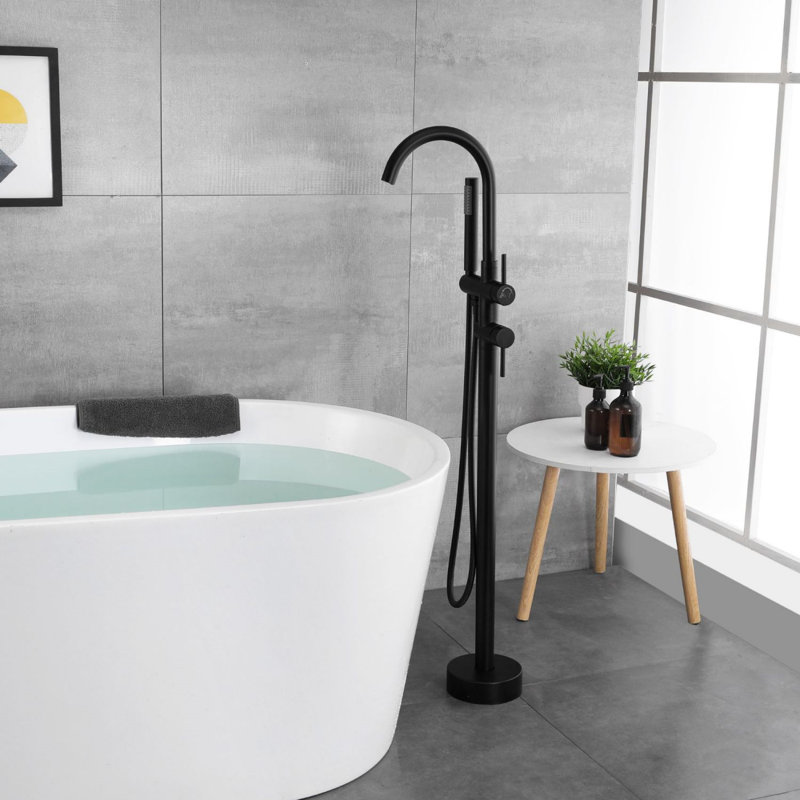 Robinet de baignoire autoportant à poignée double avec douchette, Noir