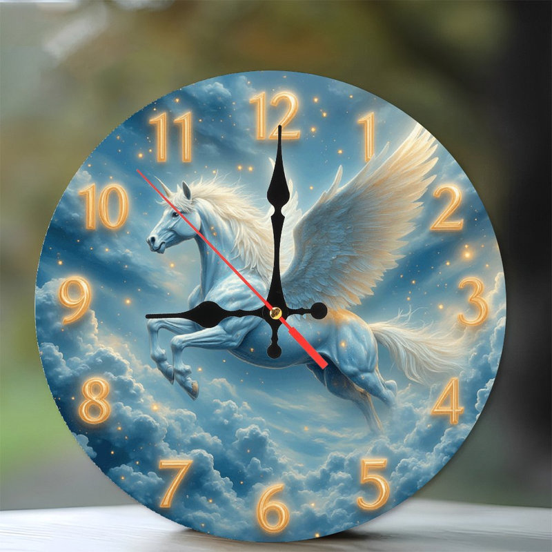 Blue Winged Unicorn Wall Clock Art Decorative Piece