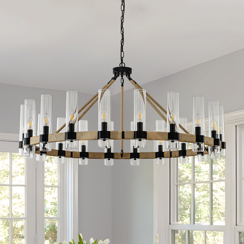 Lustre 20 lumières en rotin