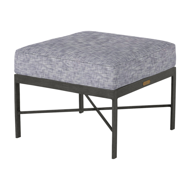 Monaco Outdoor Ottoman With Cushion, Linen Forest, Welt, Slate Gray