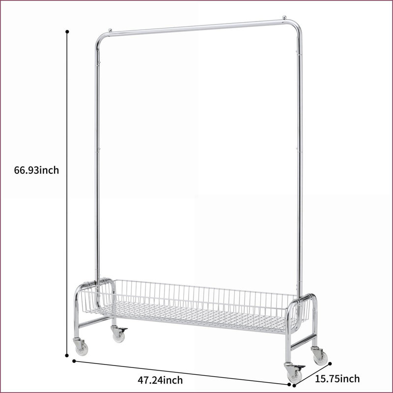 Garment Rack with Rolling Basket, Heavy Duty Easy Assembly | Iron | Coat Racks