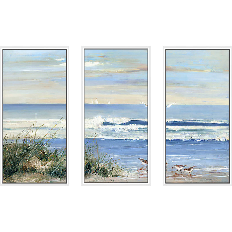 Beach Combers - 3 pièces, peinture sur toile à cadre flottant, L 52,5 po x H 33,5 po
