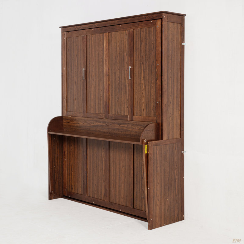 Lit escamotable en bois, lit escamotable mural peu encombrant, armoire murale, avec vérins à gaz (lit)