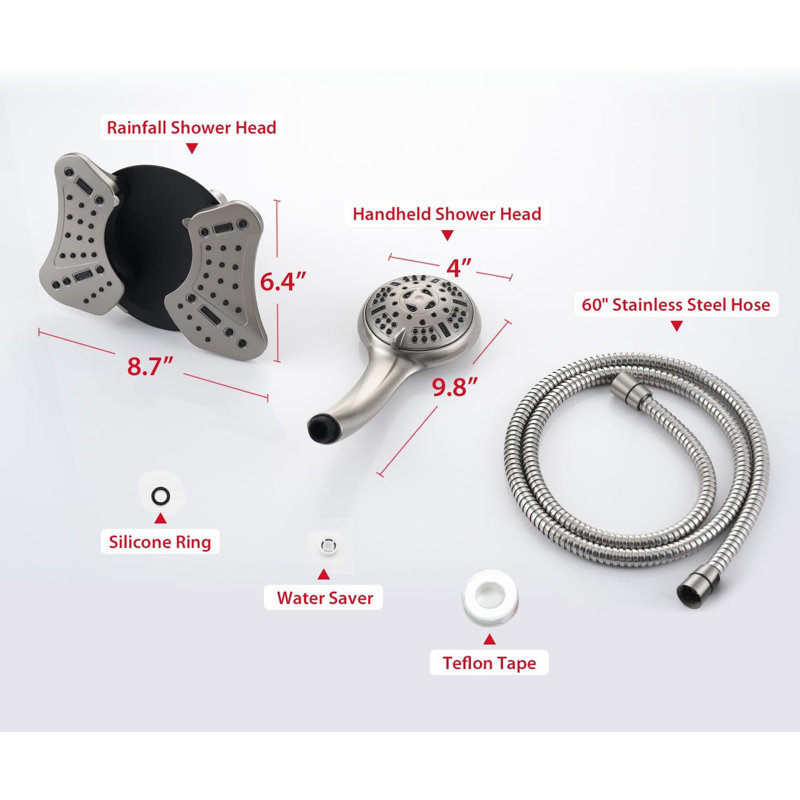 2-In-1 Rainfall And Handheld Shower Head Combo With 9 Spray Modes, 2.5 Gpm