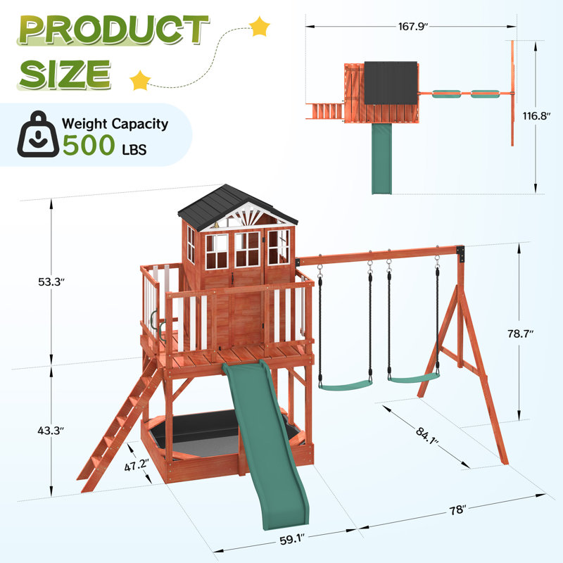 Erommy Solid Wood Swing Set 2 Swing(s)