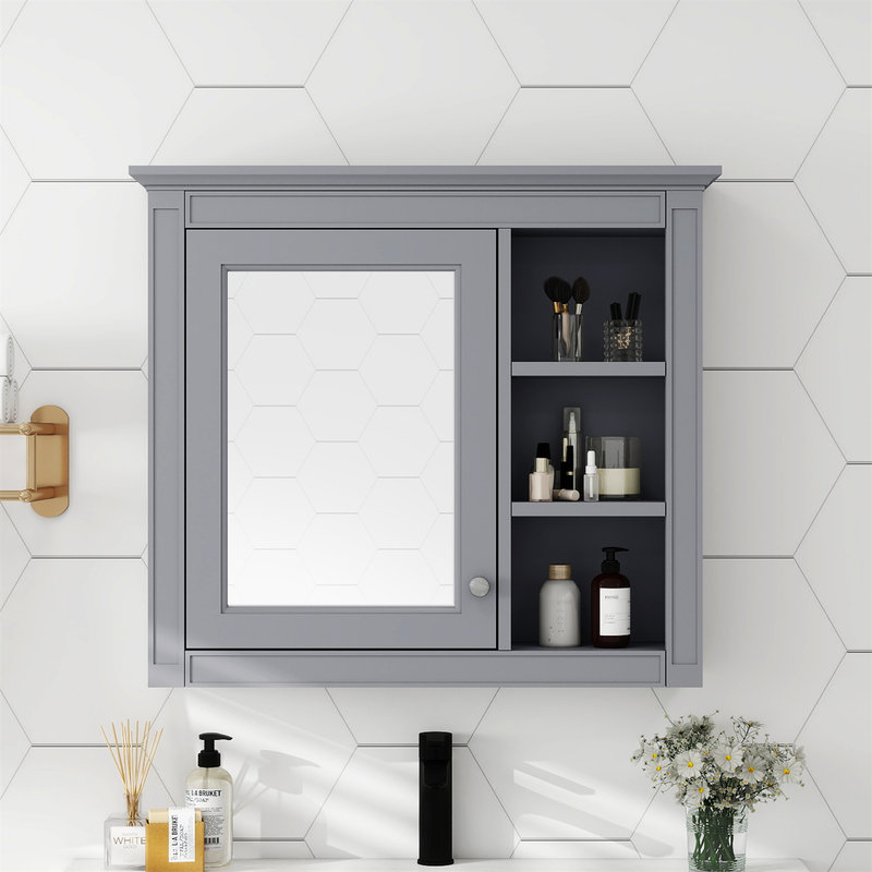 Armoire à pharmacie murale 30 po avec miroir, Gris