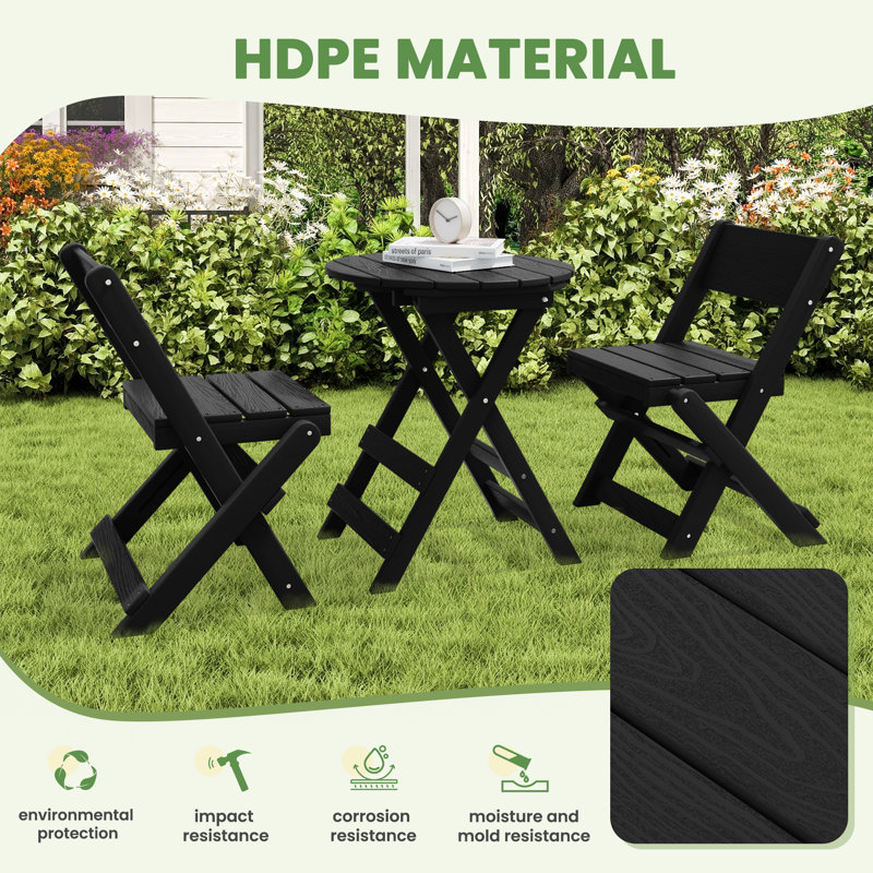2-Person HDPE Round Outdoor Folding Dining Set