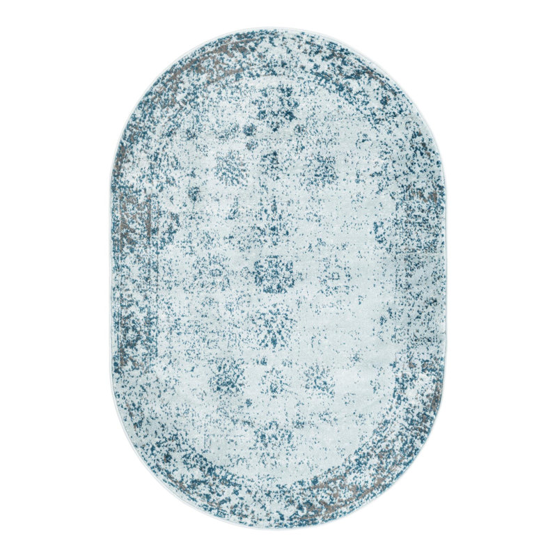 Tapis Brandt, Non, Bleu clair / Bleu marine, Ovale 4 pi 1 po x 6 pi 1 po