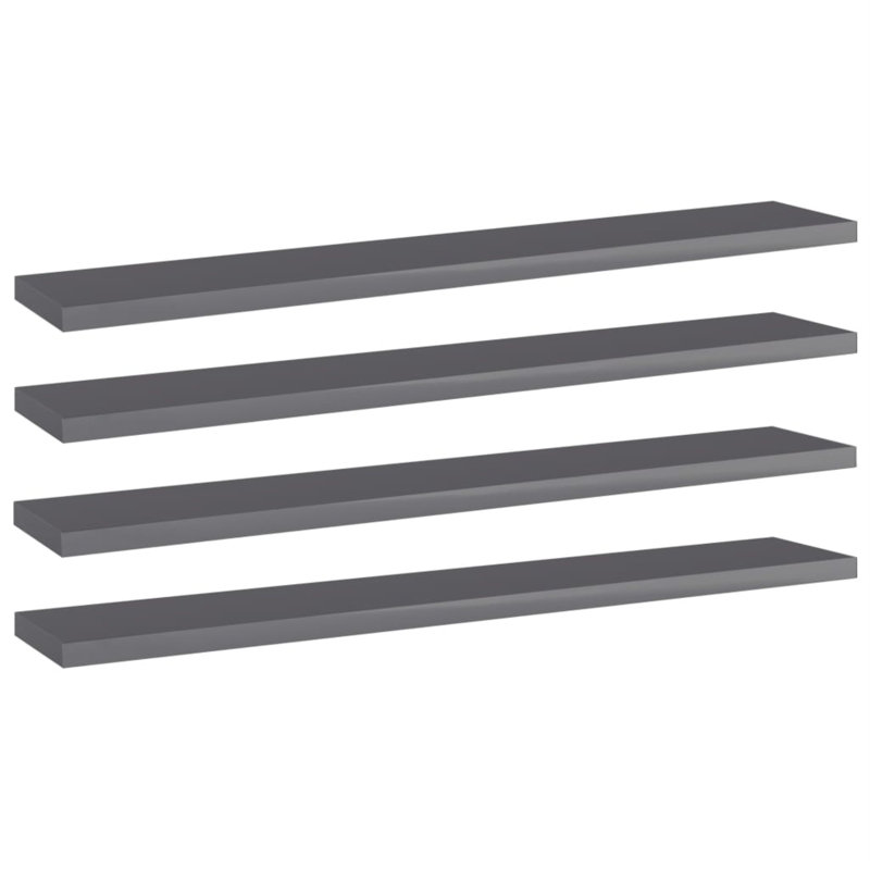 vidaXL Shelf Set of 4 High gloss grey Engineered wood, 0.6" H x 23.6" W x 3.9" D, High Gloss Gray