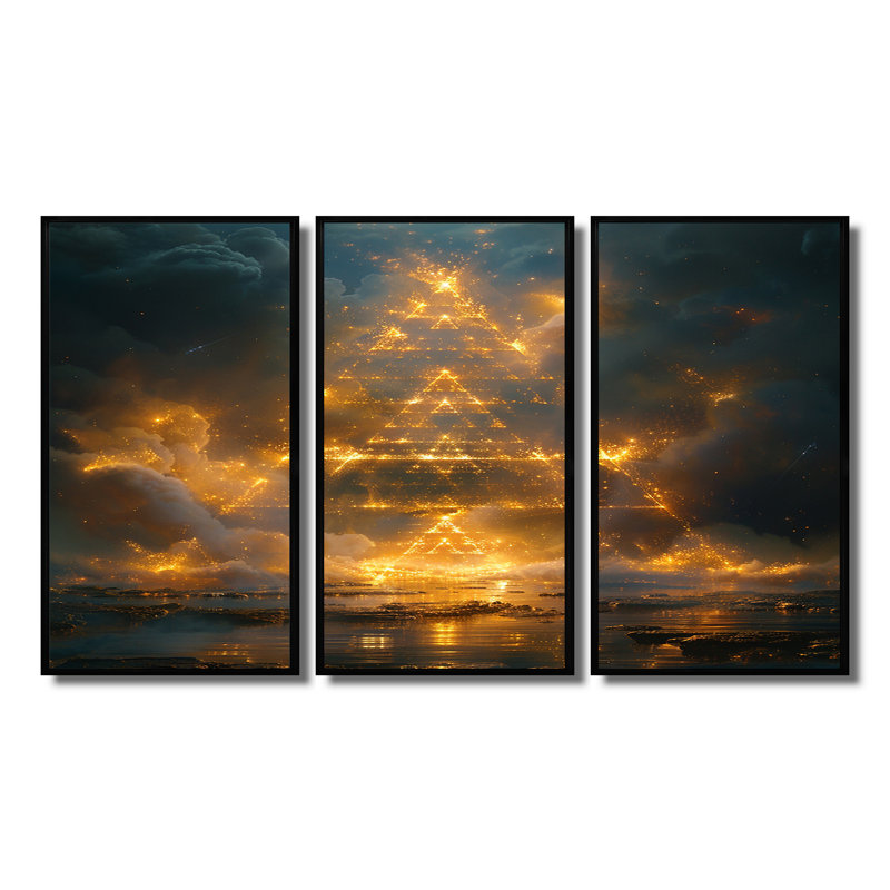 Cresence - Ensemble de décorations murales paysage abstrait, Cadre flottant noir, H 32 po x l 48 po x P 1 po