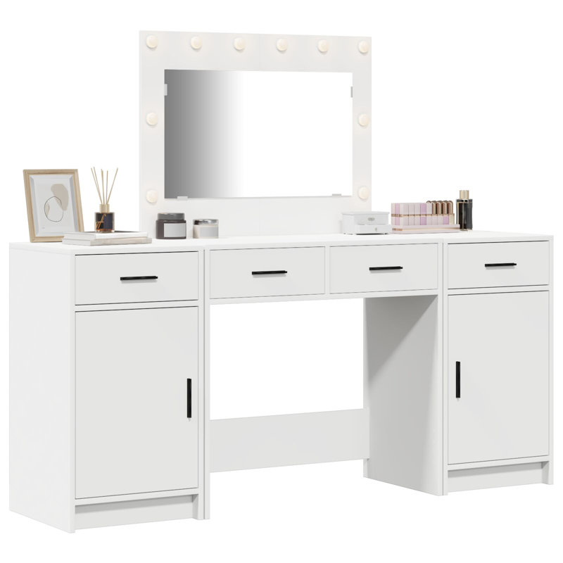 Dressing Table with Mirror, White
