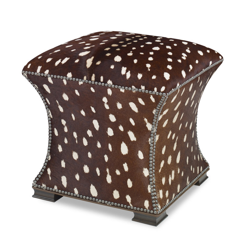 Cinched Upholstered Ottoman, Antique Brass Small, Espresso, Libby Linen