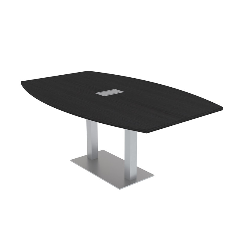 Table de conférence en forme de bateau avec base en métal double | Unité électrique, Cyprès noir, Argent argent