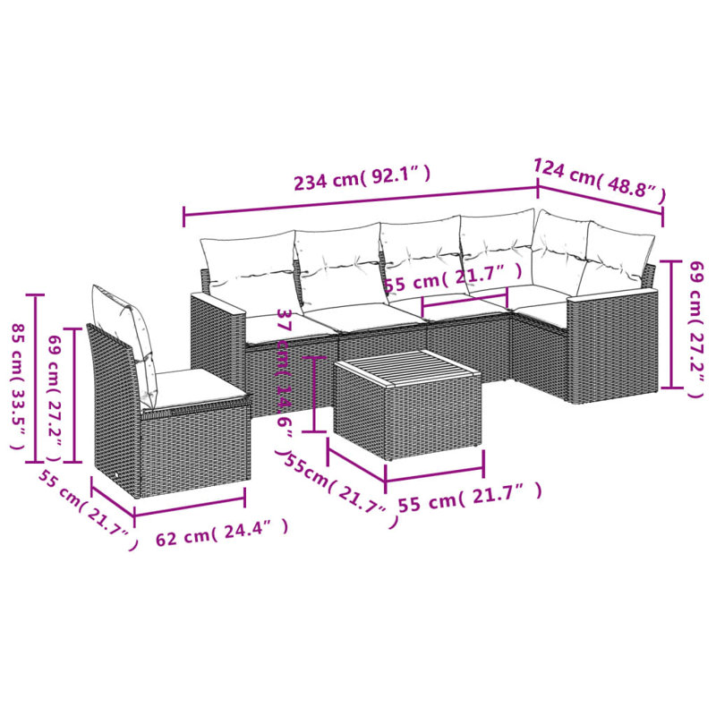 Ensemble de canapé de patio 5 pièces avec coussins en rotin noir pour l'extérieur