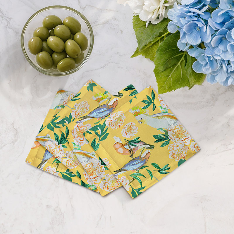 Peony Inspira Cotton Sateen Cocktail Napkins, Goldenrod