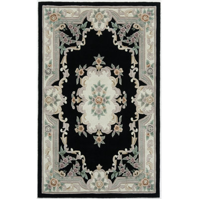 Aubusson Traditional Black Area Rug