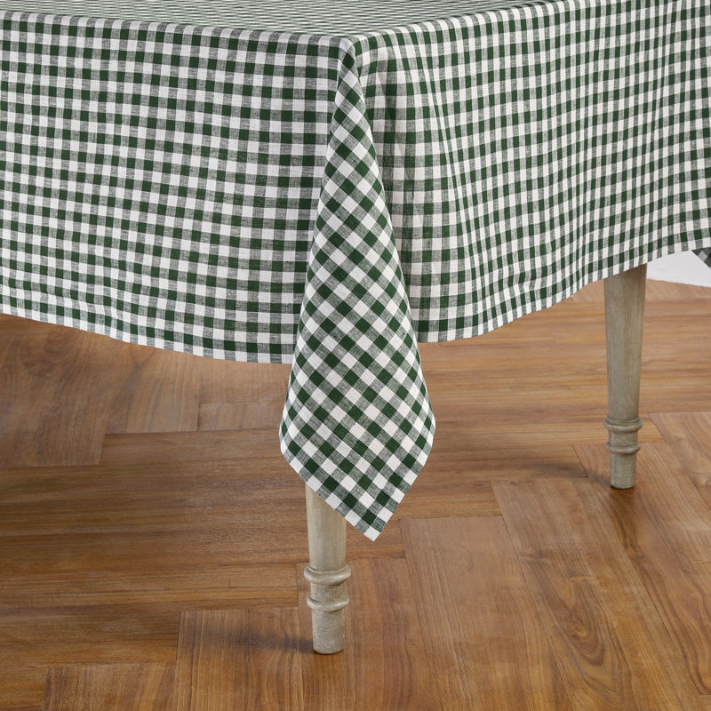 Gingham Check - 100% Pure Linen Tablecloth, Marshmellow Pink, 120" x 60"