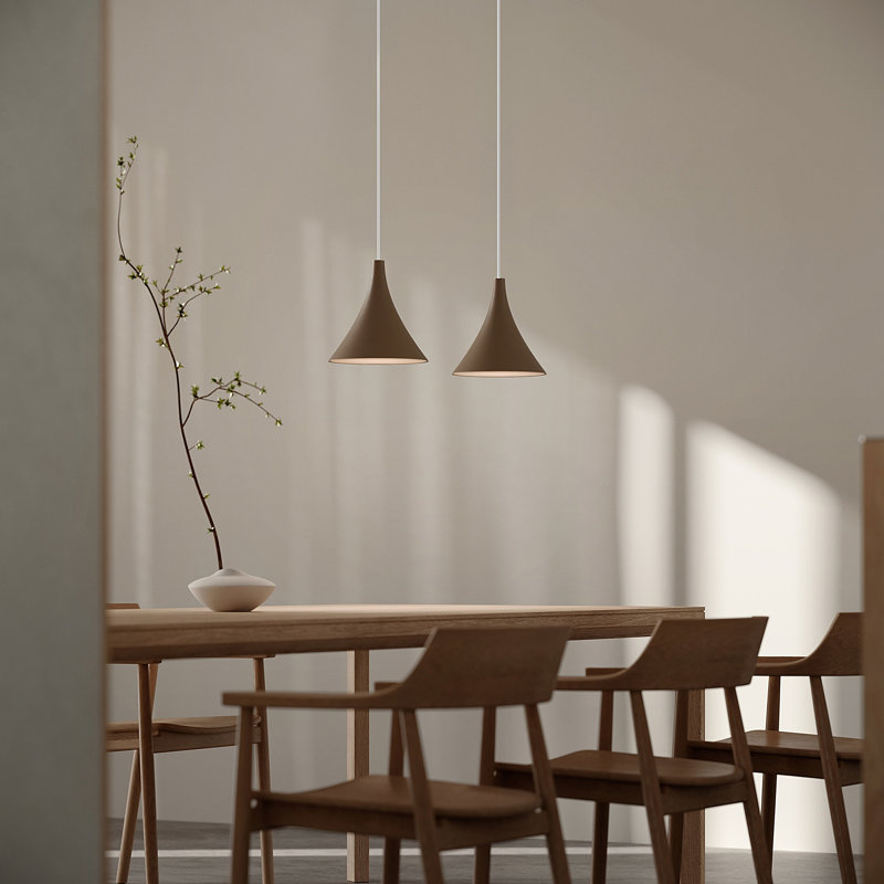 Gota Pendant Light, Walnut, White, 14" H x 9.84" W x 9.84" D