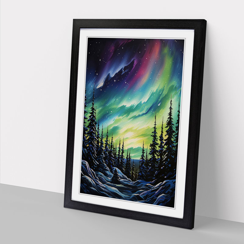 Northern Lights Informel - Single Picture Frame Print on Wood, 34cm H x 25cm W x 2cm D, Black Framed