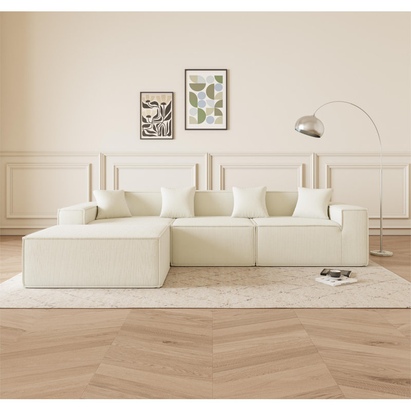 Canapé modulaire modulaire en L avec méridienne réversible, coussins de siège profonds, canapé confortable pour le salon, canapé peu encombrant pour les appartements, canapé rembourré en tissu moderne