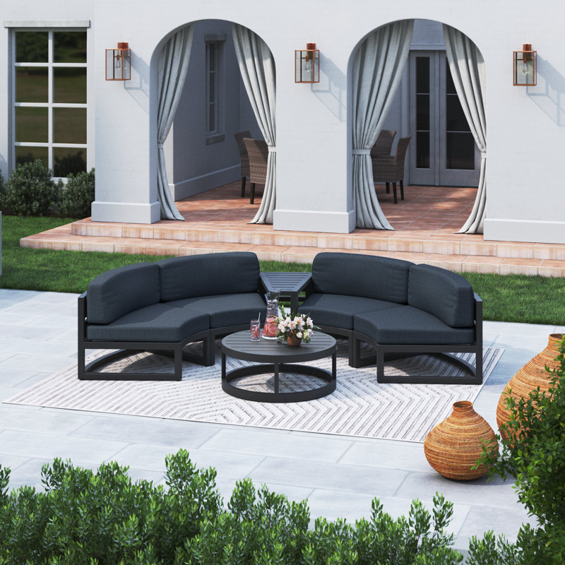 Bergeron 4 - Person Patio Conversation Set with Cushions, Spectrum Indigo Sunbrella®, Black