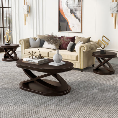 Ensemble de table de salon en bois massif 3 pièces Orbit Curve