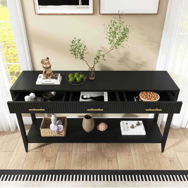 Console 60 po avec 3 tiroirs, Noir